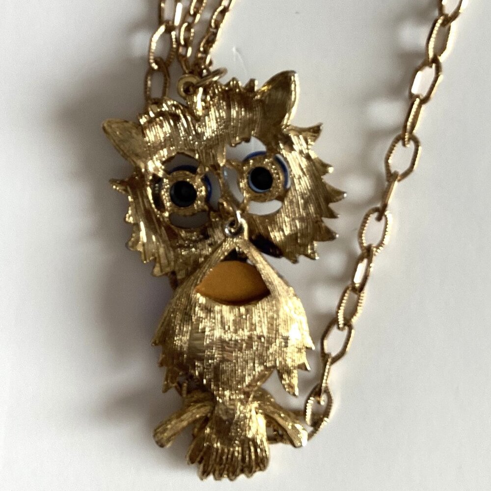 Blue Owl Necklace Drop Pendant Double Chain Women's Colorful Gemstone - Picture 3 of 4